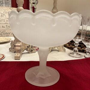 Large Clear Frosted Indian Glass Bowl or Candy Dish on pedestal, no chips.